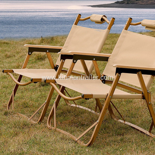 vintage wood grain color oxford cloth aluminum folding portable chair with arms